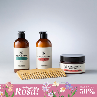 Pack Capilar: Shampoo + Acondicionador + Mascarilla Capilar + Peineta de madera de REGALO