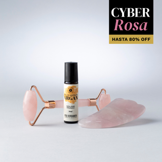Rodillo Facial Cuarzo Rosa + Piedra Gua Sha + Roll On Argán de REGALO