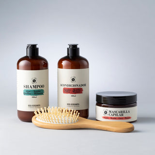 Pack Capilar: Shampoo + Acondicionador + Mascarilla Capilar + Peineta o Cepillo de madera de REGALO