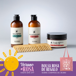 Pack Capilar: Shampoo + Acondicionador + Mascarilla Capilar + Peineta o Cepillo de madera de REGALO