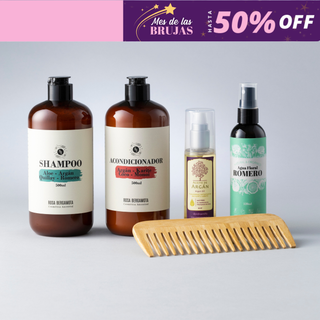 Pack Anticaída: Shampoo + Acondicionador + Aceite de Argán + Agua de Romero + Peineta de madera de REGALO