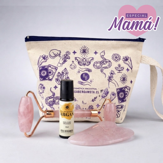 Rodillo Facial Cuarzo Rosa + Piedra Gua Sha + Roll On Argán de REGALO