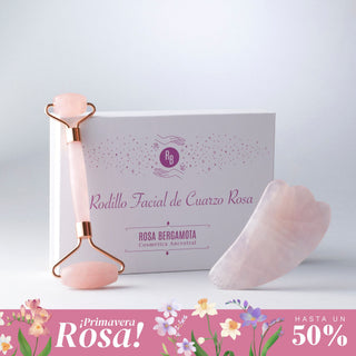 Rodillo Facial Cuarzo Rosa + Piedra Gua Sha