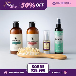 Pack Anticaída: Shampoo + Acondicionador + Aceite de Argán + Agua de Romero + Cepillo de madera de REGALO