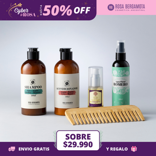 Pack Anticaída: Shampoo + Acondicionador + Aceite de Argán + Agua de Romero + Peineta de madera de REGALO