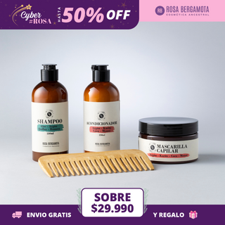 Pack Capilar: Shampoo + Acondicionador + Mascarilla Capilar + Peineta o Cepillo de madera de REGALO