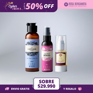 Pack Rutina Facial Básica: Gel Limpiador + Agua de Rosas + Aceite de Argán