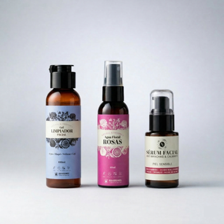 Rutina Piel Sensible: Gel Limpiador 100ml + Agua de Rosas 60ml + Serum Antimanchas y Calmante